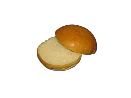A hamburger bun is cut in half on a white background
