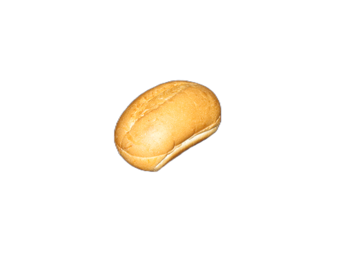 A loaf of bread with a bite taken out of it on a white background.