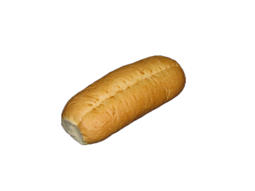 A long loaf of bread on a white background