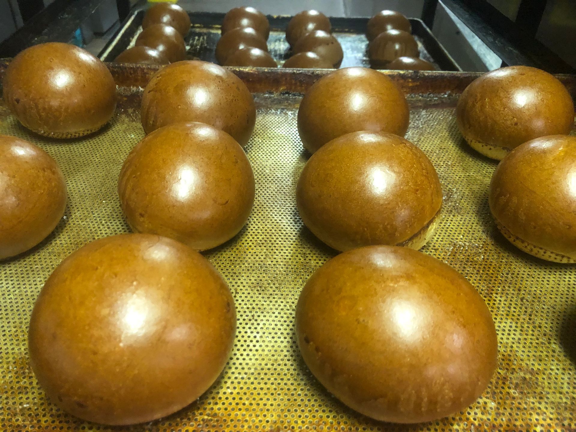 A bunch of brown balls are sitting on a tray.