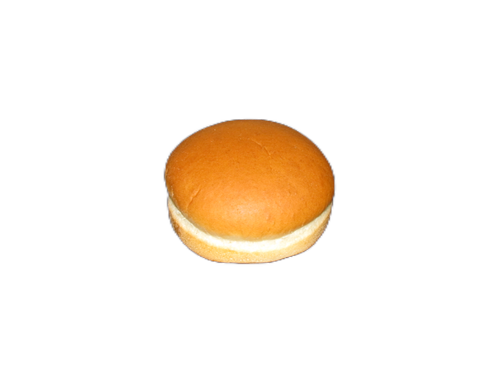 A hamburger bun with a white filling on a white background