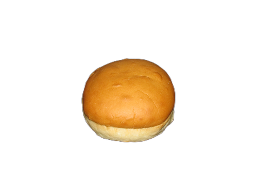 A close up of a hamburger bun on a white background