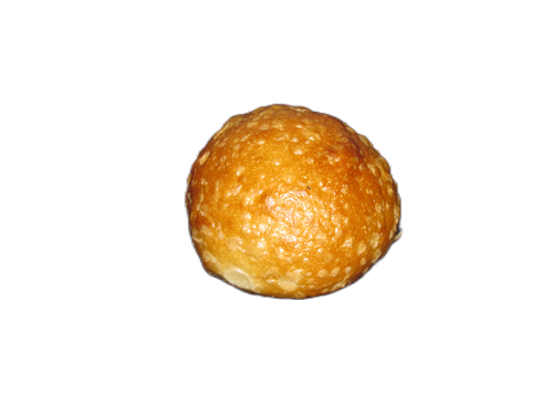 A close up of a bread ball on a white background