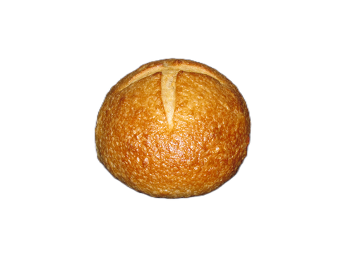 A loaf of bread with a cross in the middle on a white background