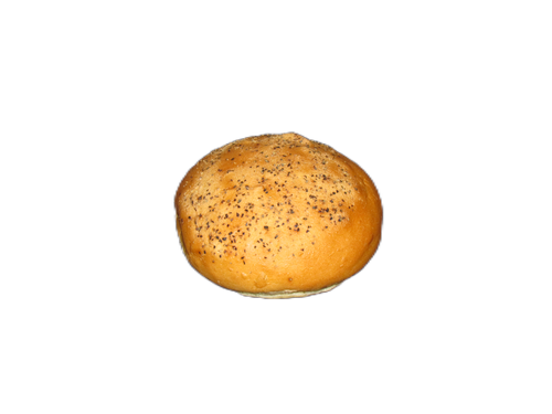 A bun with poppy seeds on it on a white background