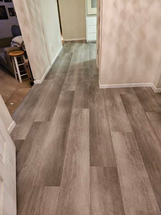 A hallway with a wooden floor in a house.