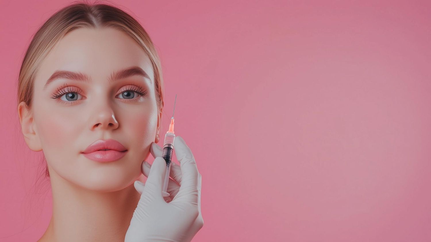 A woman getting dermal filler injection on her face.