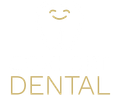 a logo for a dental office with a smiling face and the word dental .