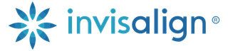 a logo for invisalign with a blue flower on a white background