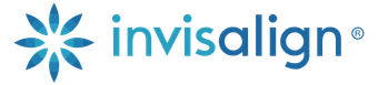 a logo for invisalign with a blue flower on a white background