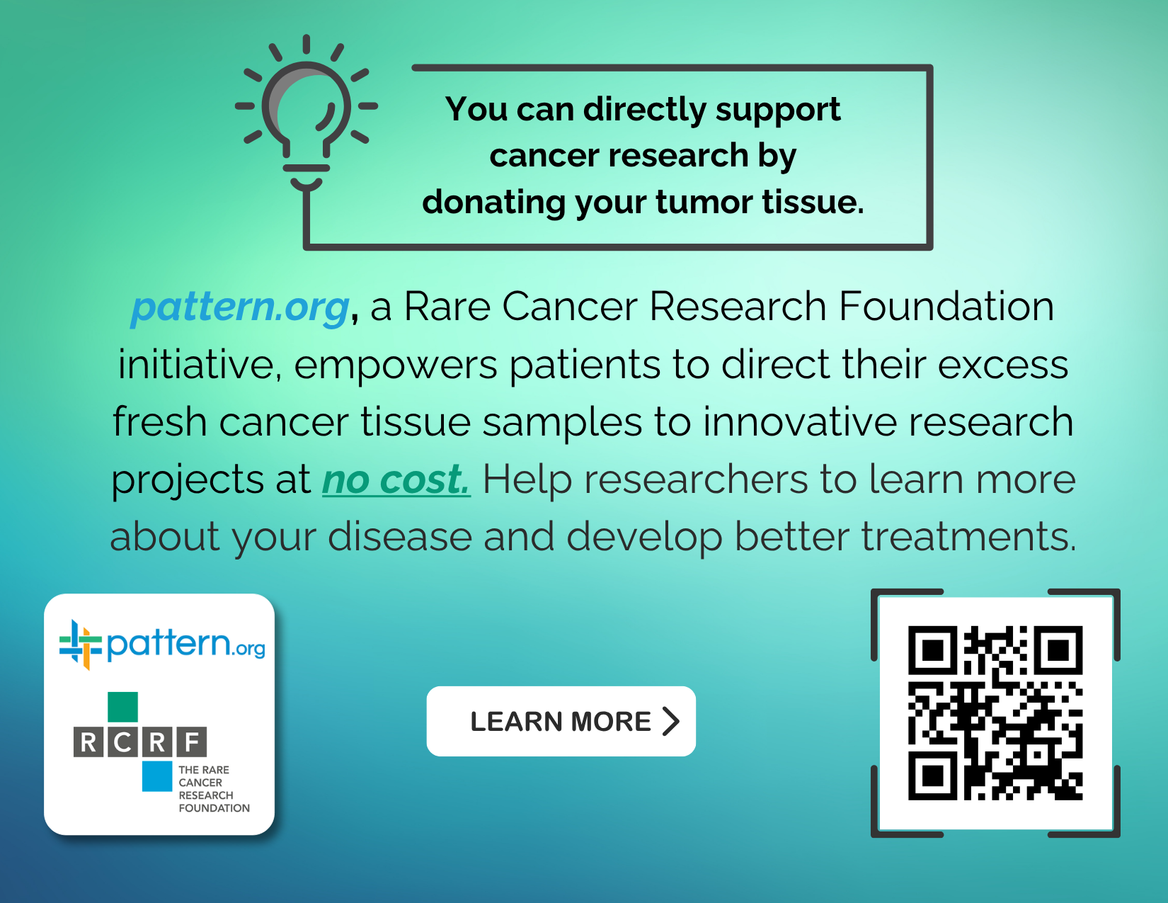 An advertisement for pattern.org a rare cancer research foundation