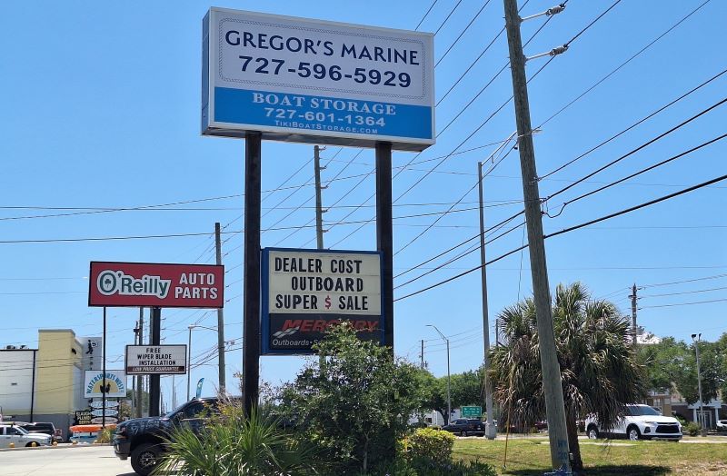 Gregor's Marine outdoor street sign