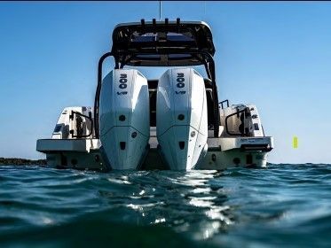 Boat with dual outboard motors powering it