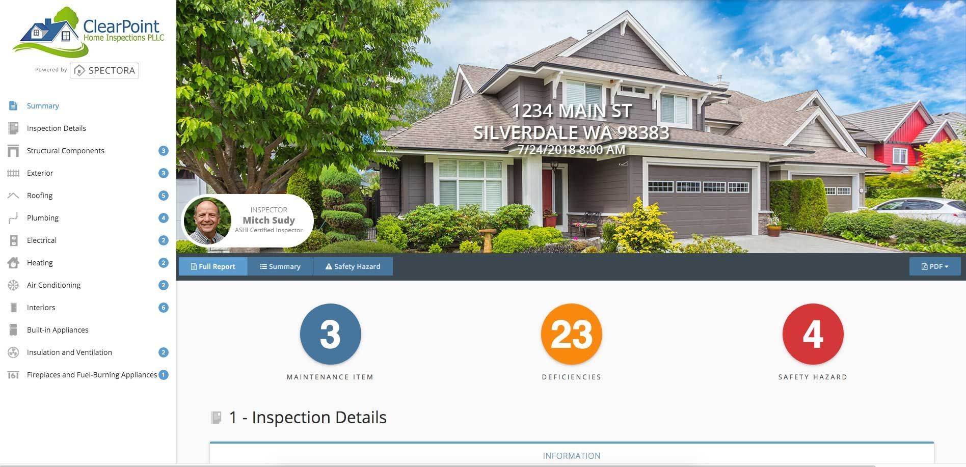 A screenshot of a website showing a house for inspection.