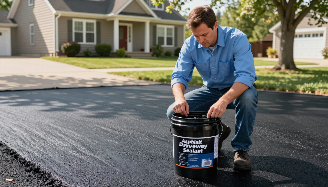 Homeowner inspecting sealant labels