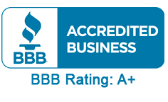 A blue sign that says accredited business bbb rating a+