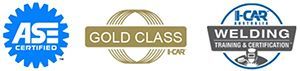 three logos for ase gold class welding and i-car