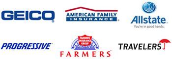the logos for geico american family insurance progressive farmers and allstate