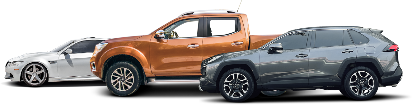 A car , a truck , and a suv are parked next to each other on a white background | CIA Autoplex