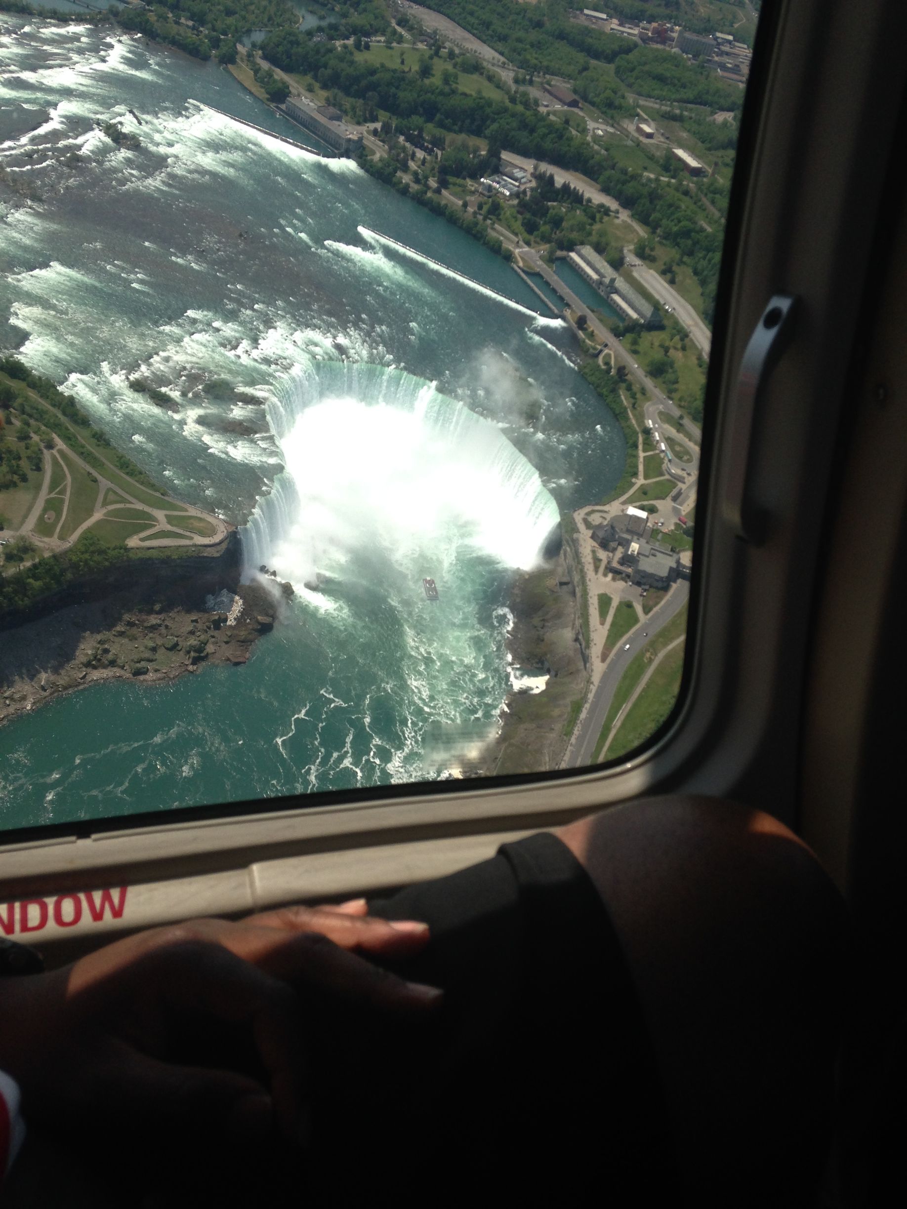 An aerial view of niagara falls from a helicopter