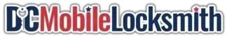 A red , white and blue logo for dc mobile locksmith