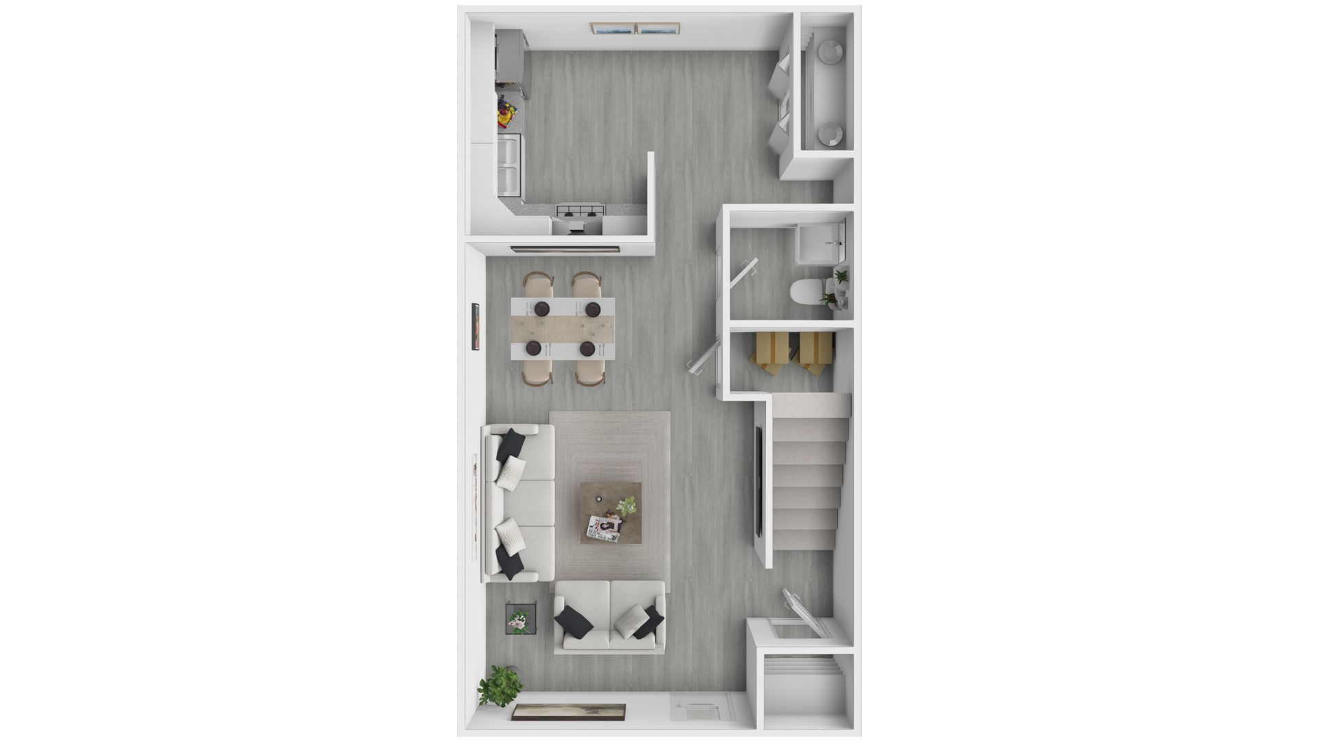 A floor plan of a house with a living room , dining room , and kitchen.