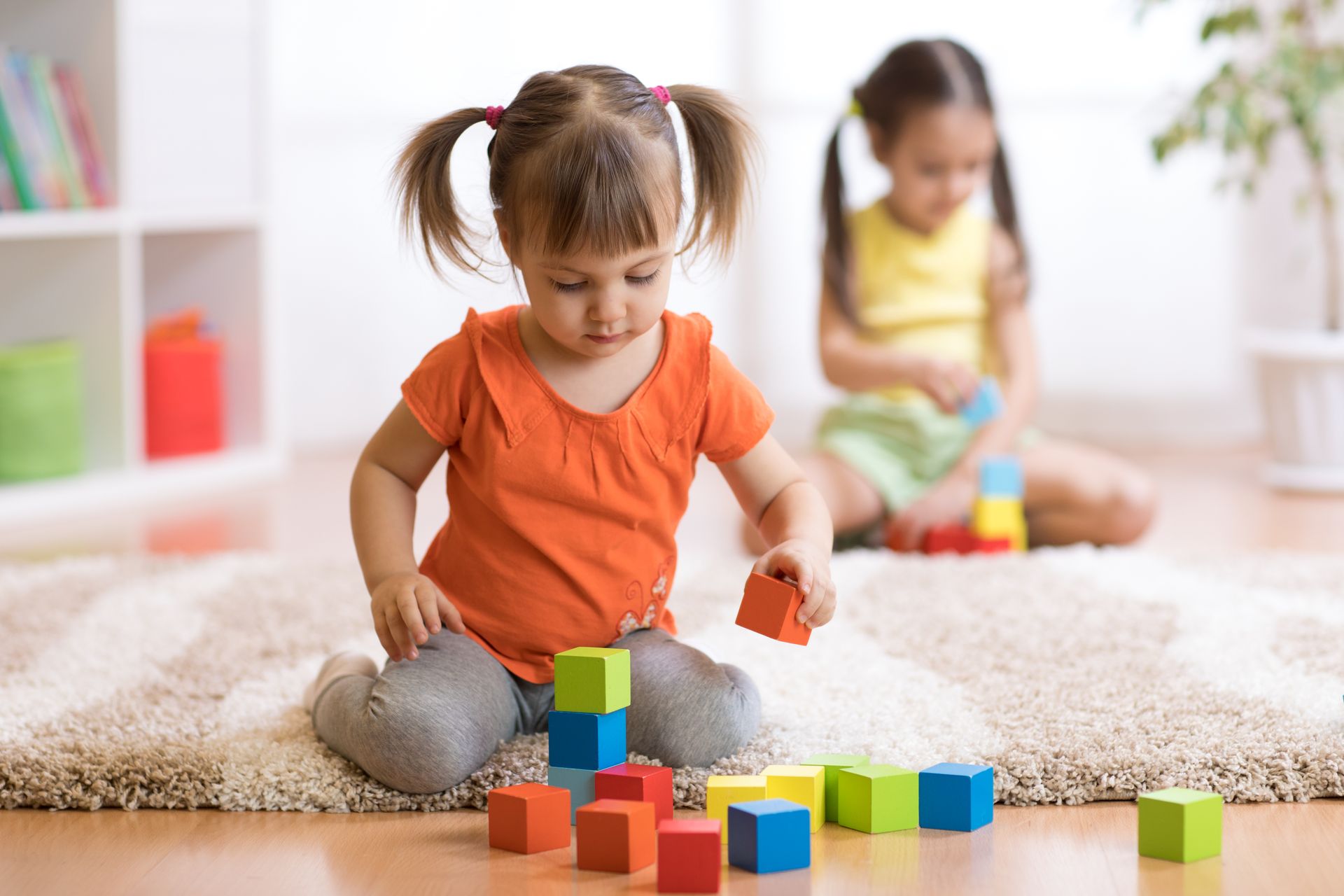 Toddlers Playing with Building Blocks