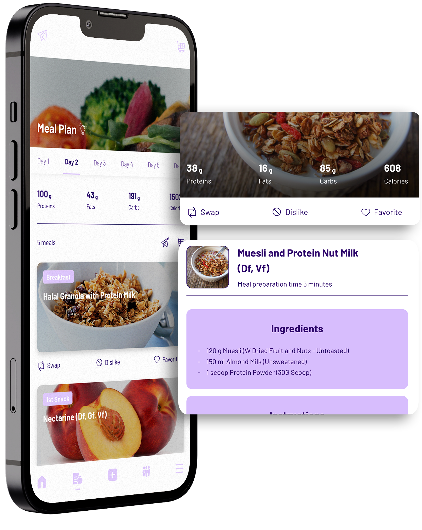 A cell phone with a meal plan app on it
