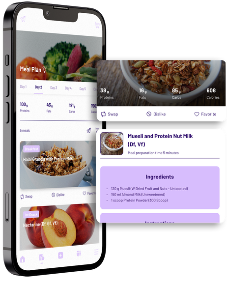 A cell phone with a meal plan app on it