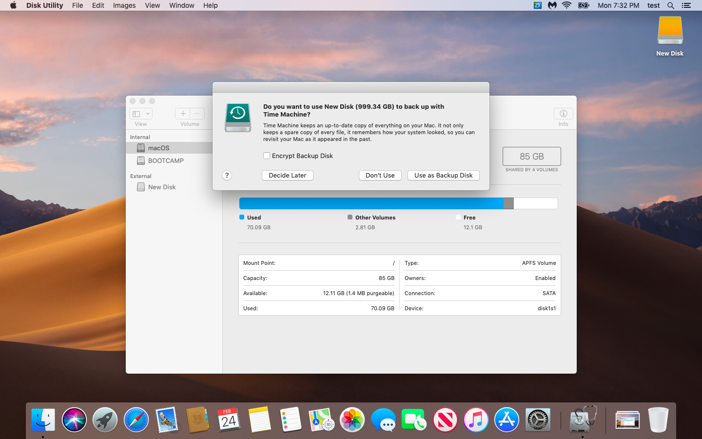 A screenshot of time machine popup asking to use the new USB disk as a backup