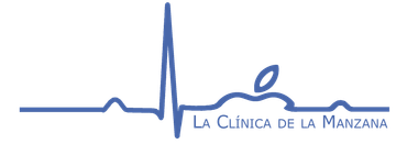 The logo for la clinica de la manzana shows a heartbeat line.
