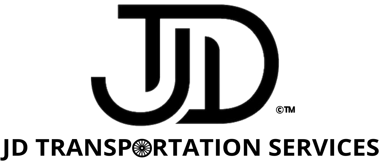 The logo for jd transportation services is black and white.