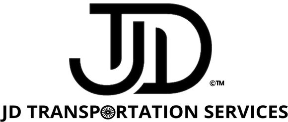 The logo for jd transportation services is black and white.