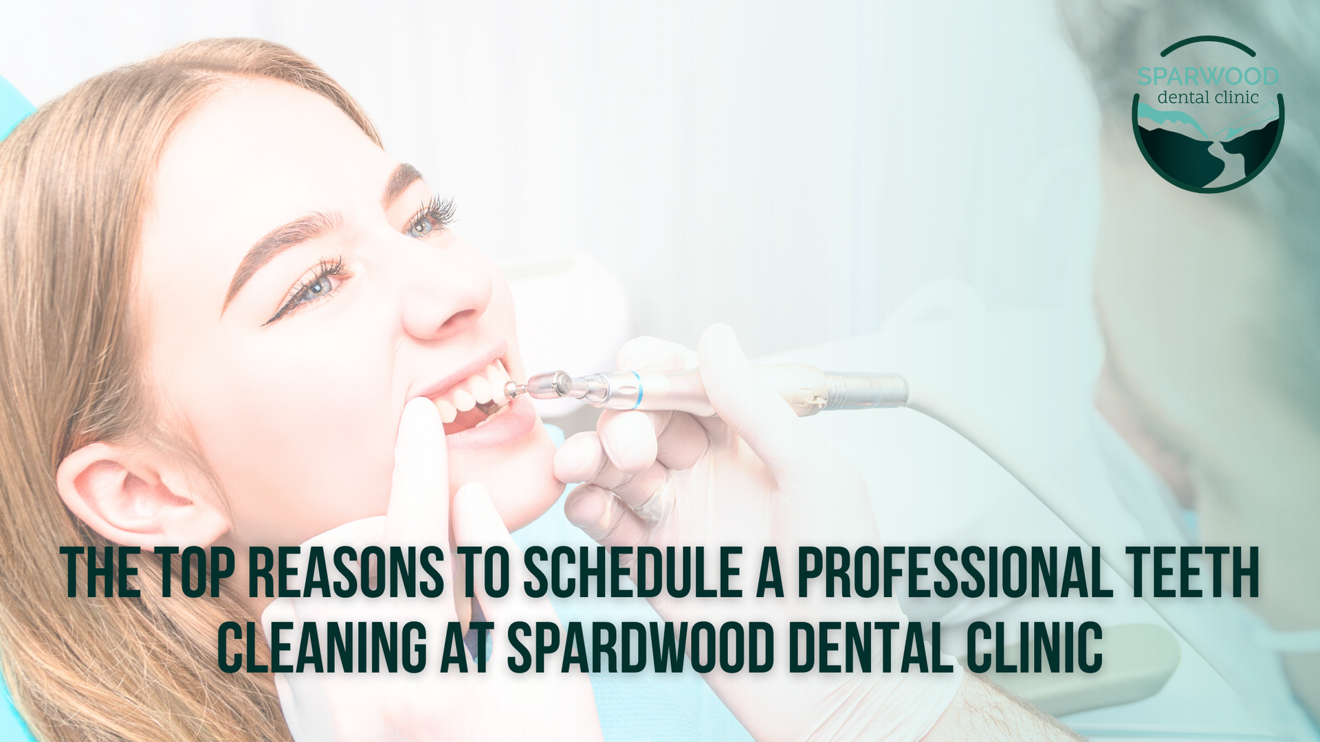 A woman is getting her teeth cleaned at a dental clinic.