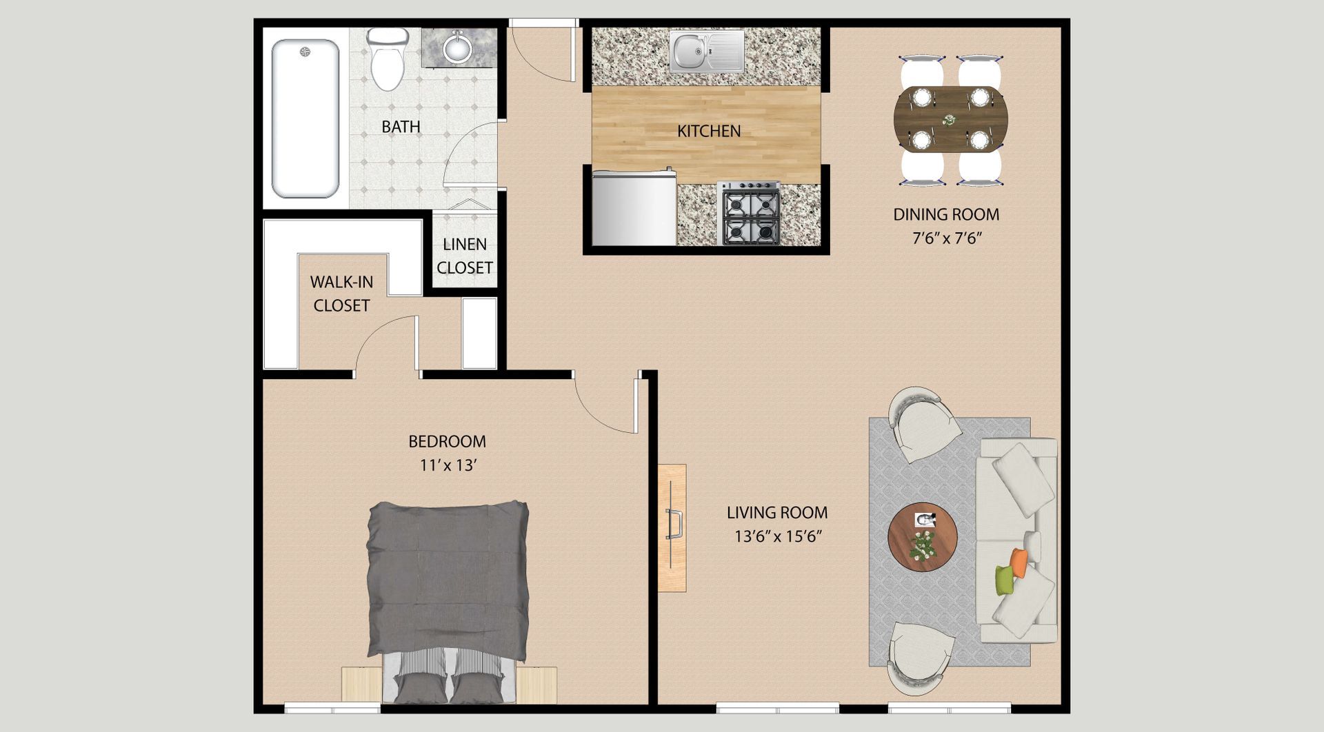 Park Village One Bedroom B floor plan