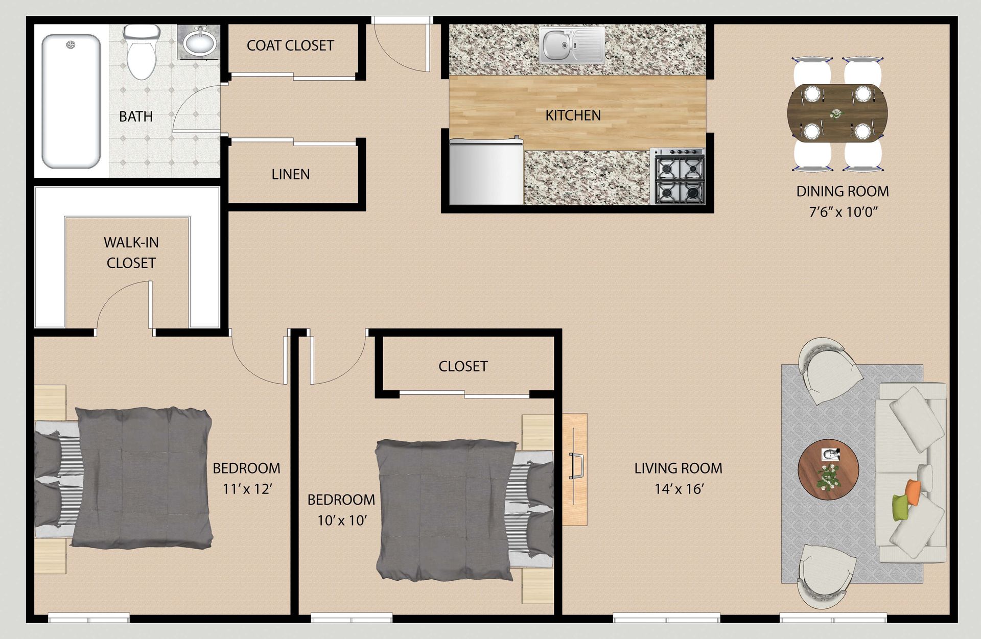 Park Village Two Bedroom B floor plan