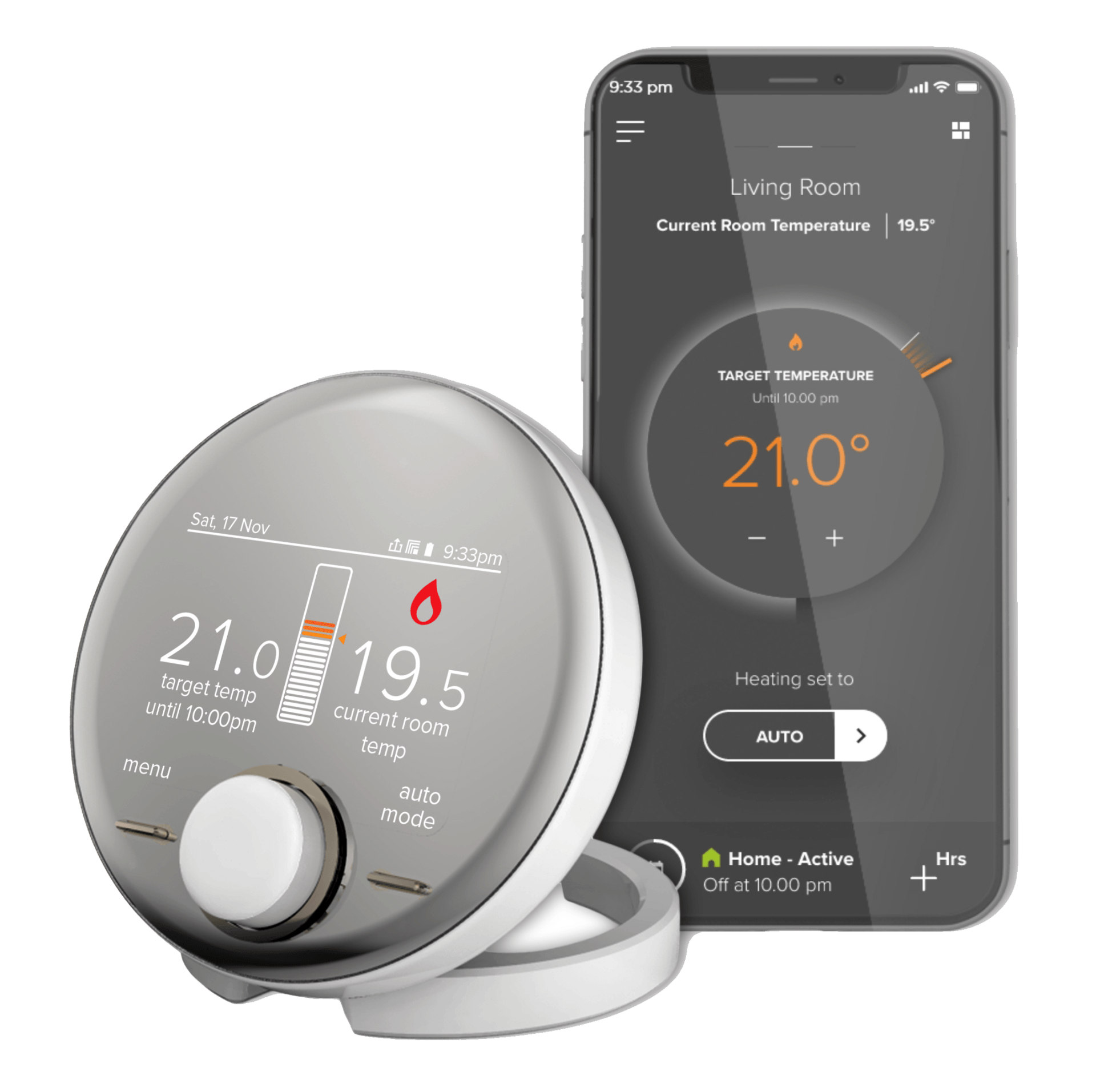 A photo of the Halo smart heating control and app