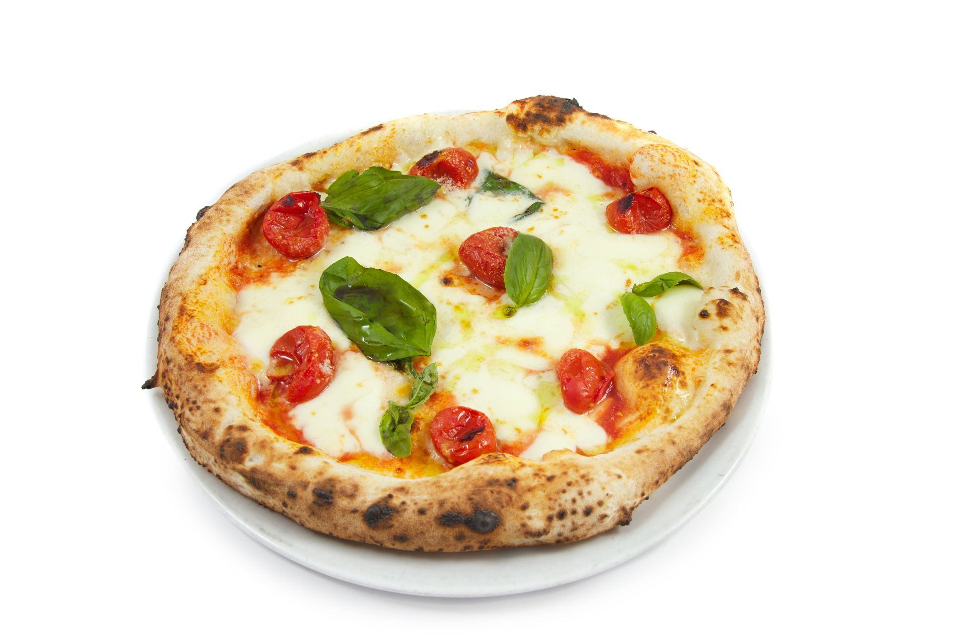 Pizza con pomodorino corbarino, fior di latte Napoli e olio EVO.