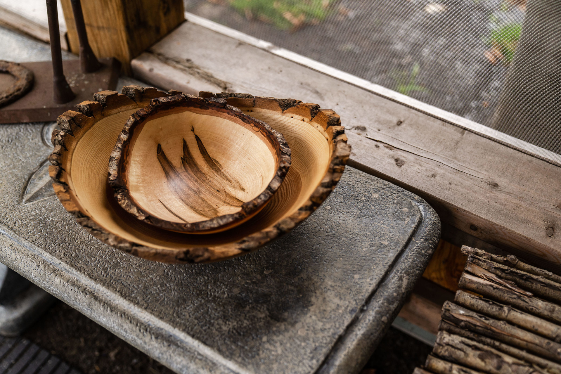 set of hand carved wood bowls by Matthews Studio