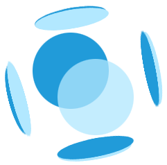 A blue circle is surrounded by other blue circles on a white background