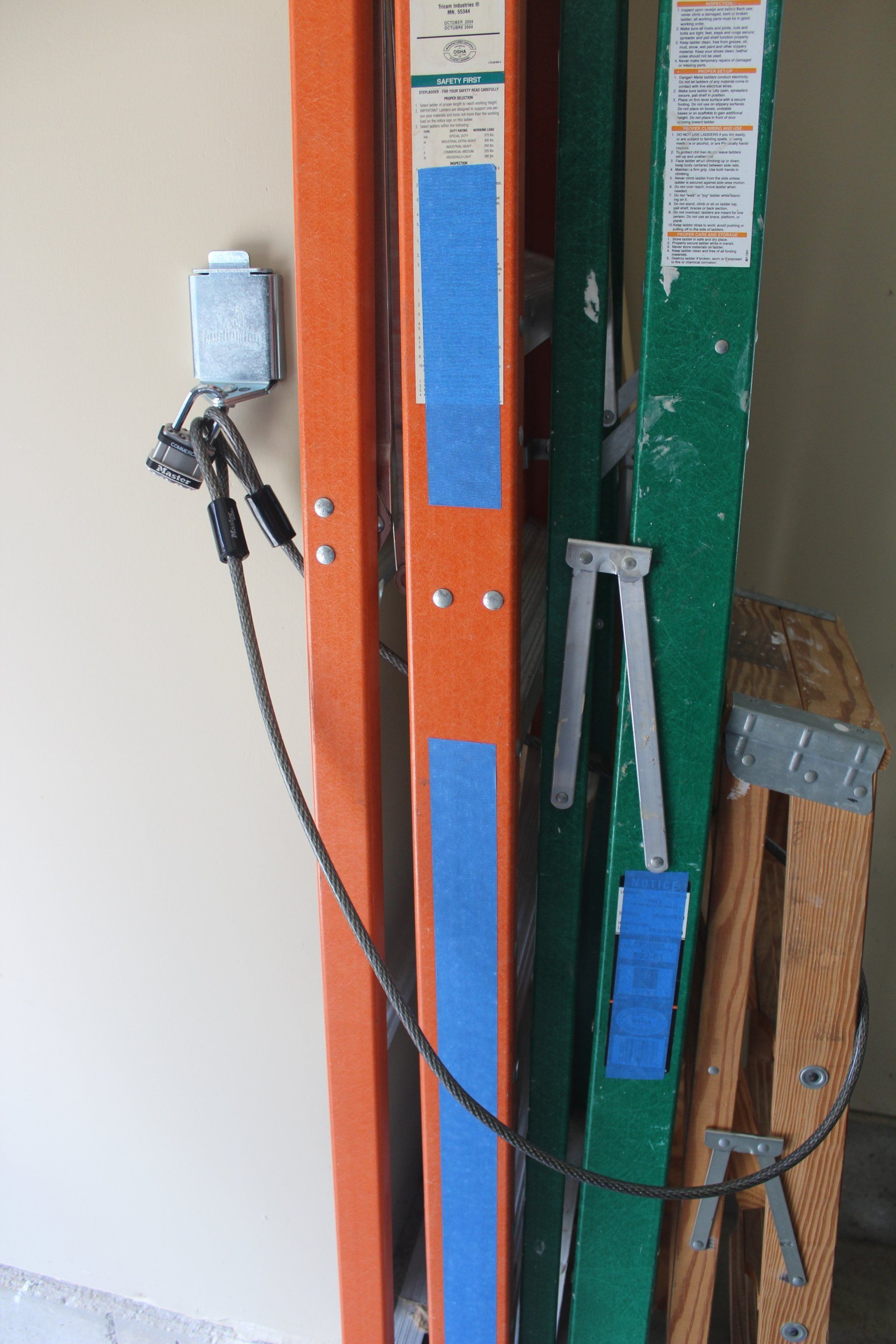 AnchorHog Product protecting a group of ladders.