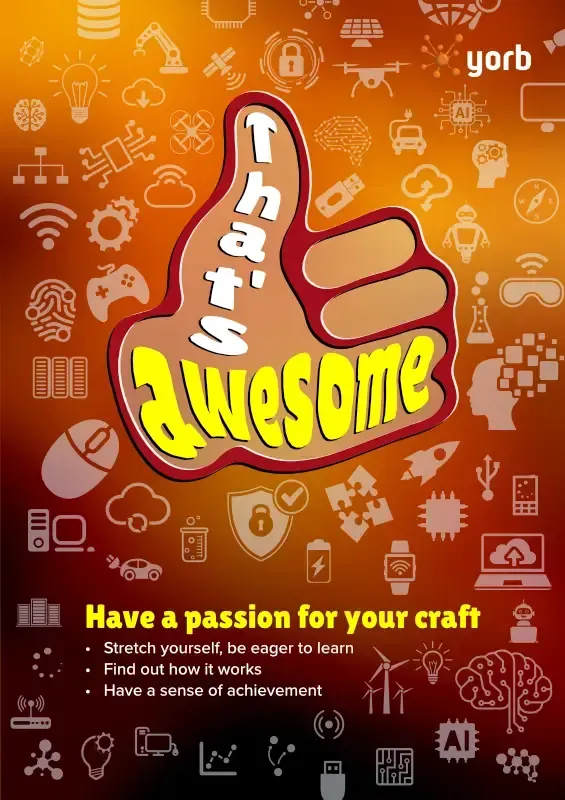 A poster with a thumbs up and the words `` that 's awesome '' on it.