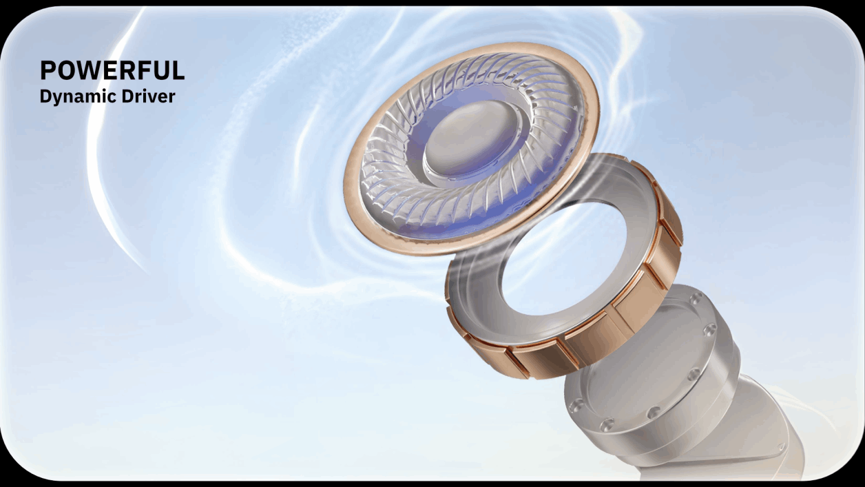 Promotional graphic of a showerhead with dual chrome spray heads and the text “POWERFUL Dynamic Driver”
