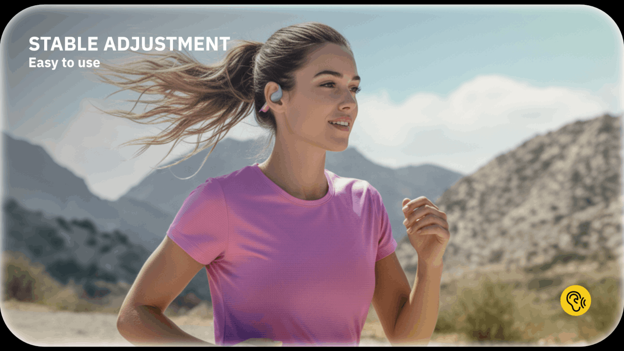 Woman running outdoors in a pink shirt, with 