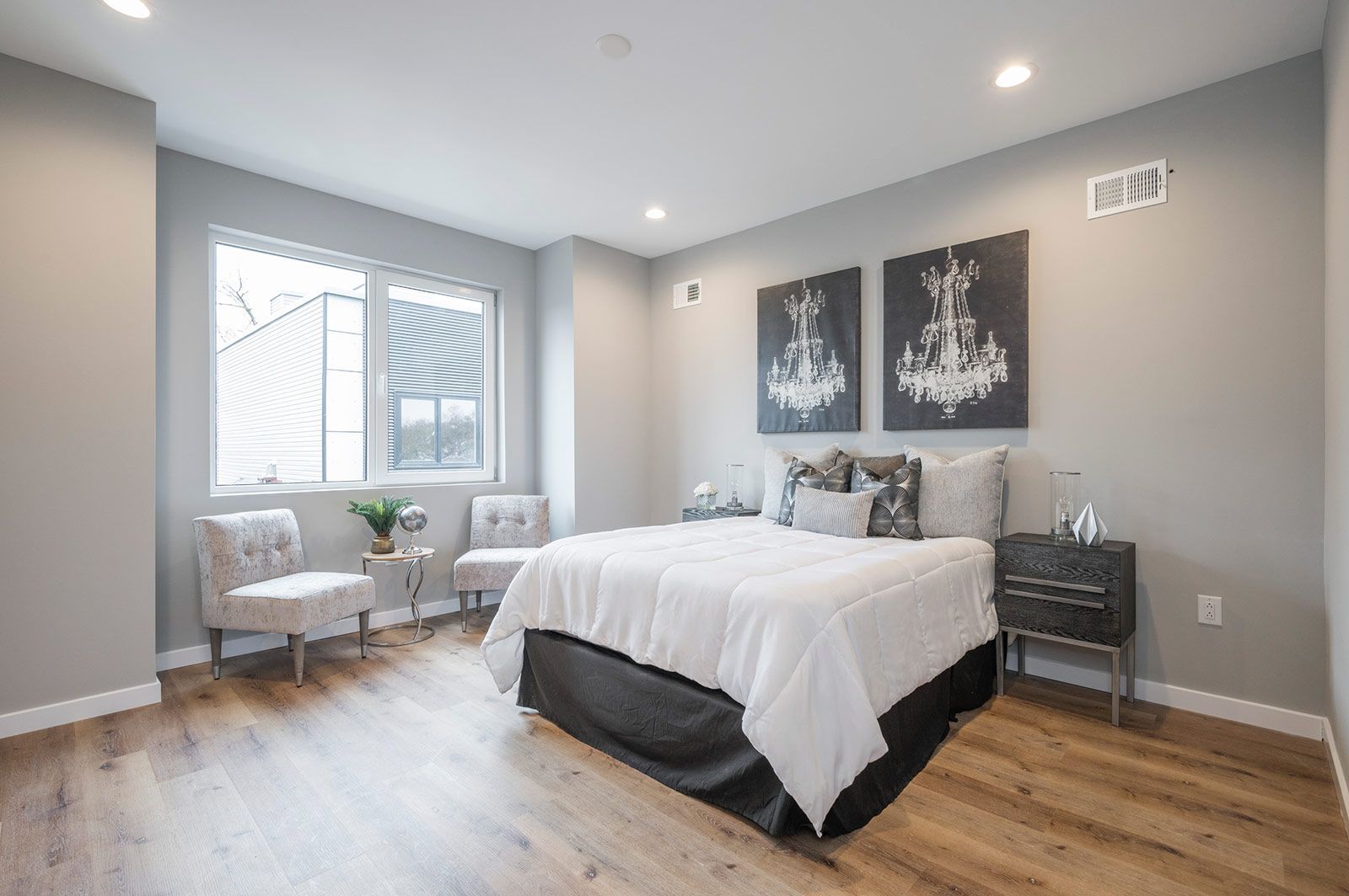 There is a large bed in the middle of the room.