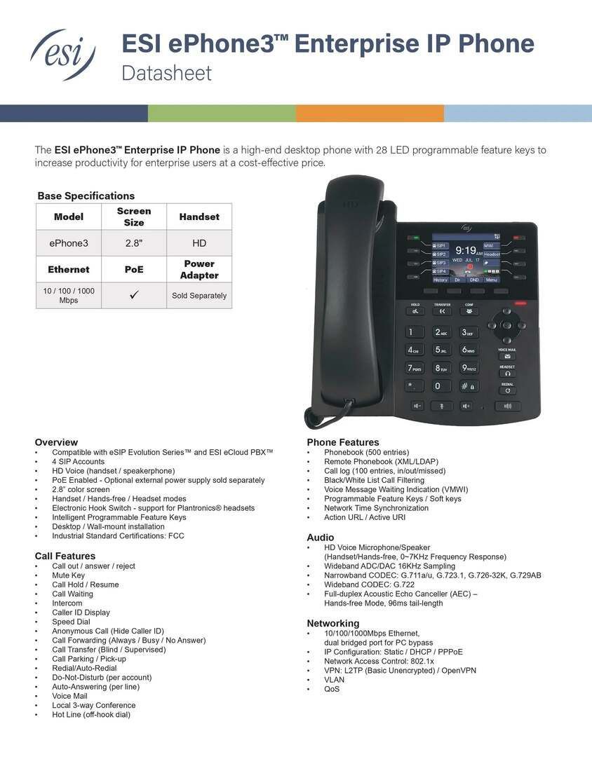 ESI ePhone3 Enterprise IP Phone