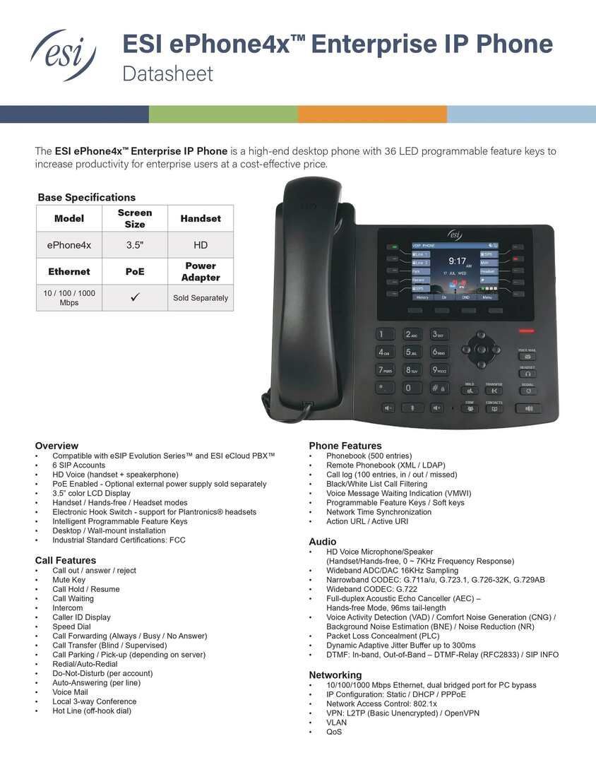 ESI ePhone4x Enterprise IP Phone