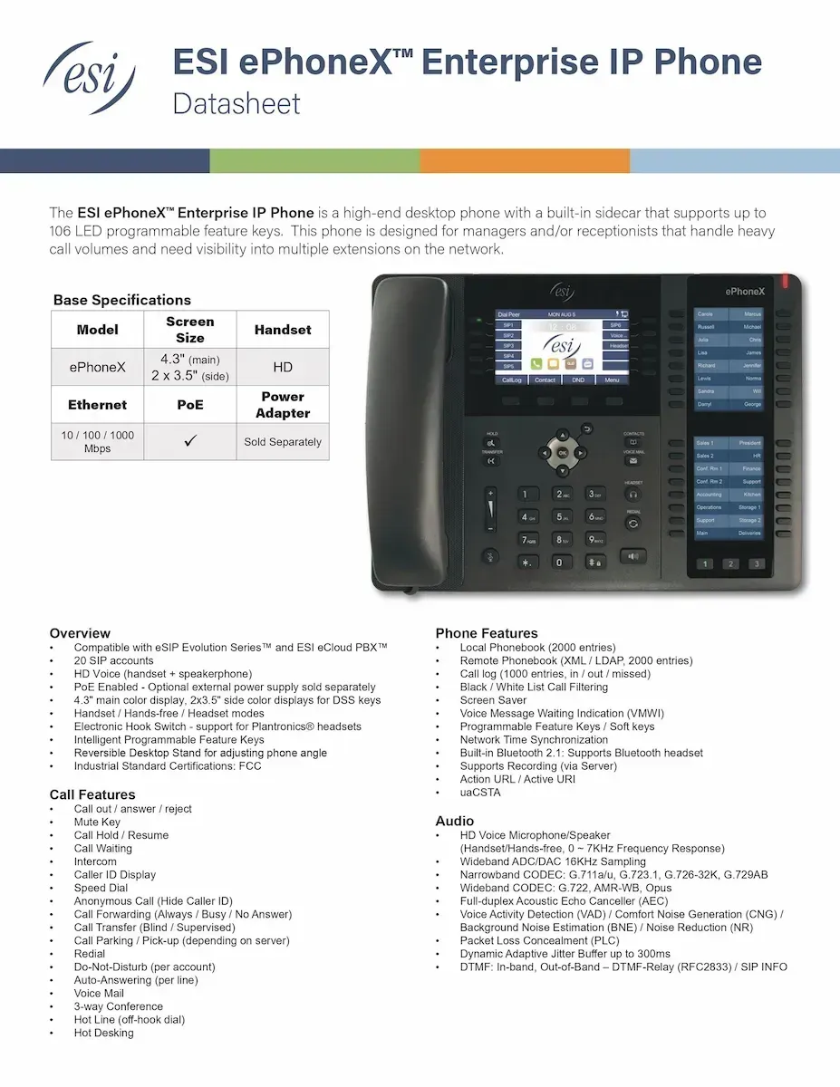 ESI ePhoneX Enterprise IP Phone