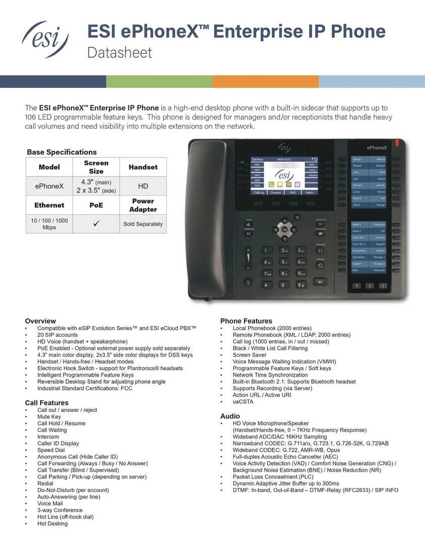 ESI ePhoneX Enterprise IP Phone
