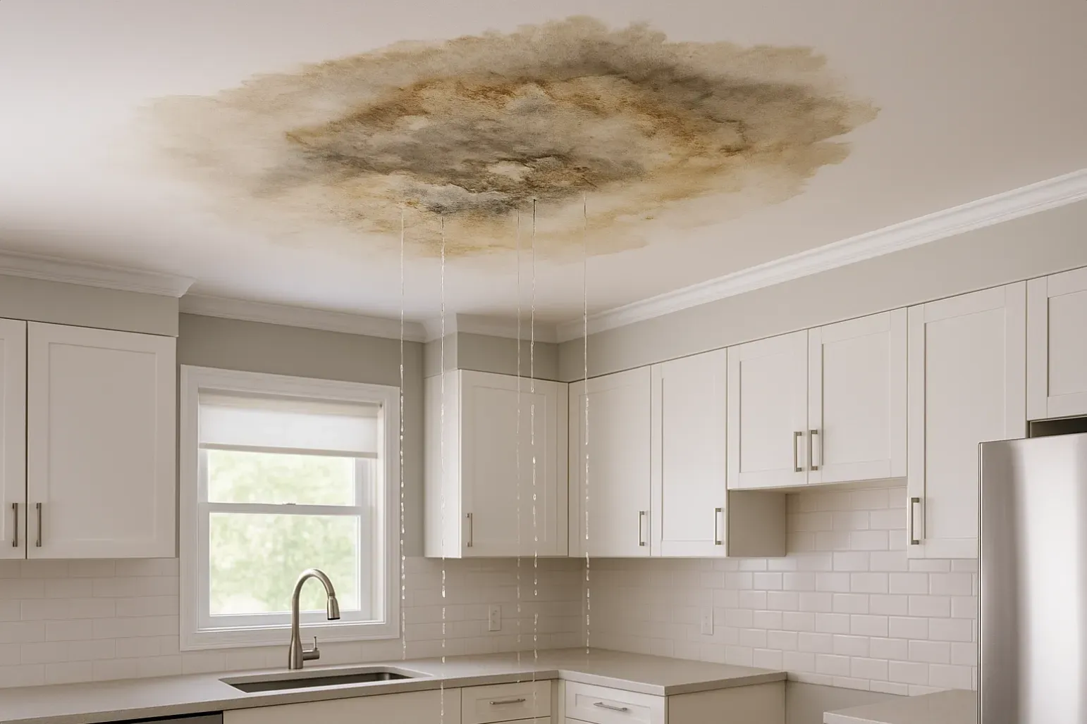 water dripping from the ceiling possibly from a burst waterheater in the attic